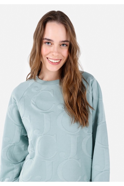 Colin's Normal Kesim Bisiklet Yaka Baskılı Yeşil Kadın Sweatshirt Cl1067320