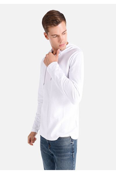 Colin's White Regular Fit Men's Long Sleeve T-Shirt - Hooded