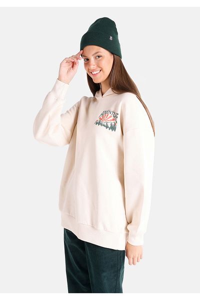 Colin's Regular Fit Hooded Printed Women's Ecru Sweatshirt