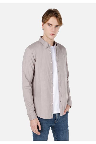 Colin's Slim Fit Shirt Neck Plain Men's Beige Long Sleeve Shirt