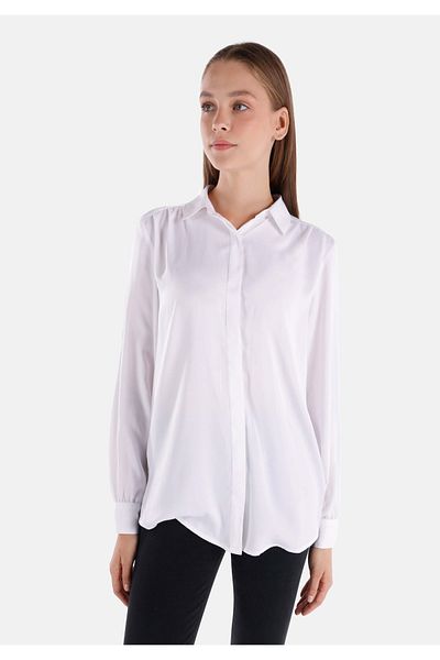 Colin's Regular Fit Shirt Neck Plain Women's White Long Sleeve Shirt