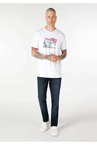 Colin's Мъжка бяла тениска с къс ръкав и обло деколте, стандартна кройка