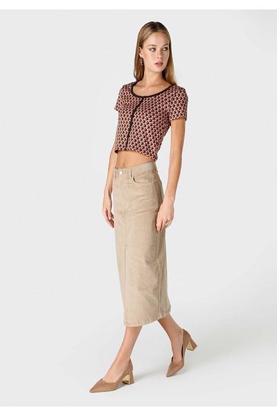 Colin's Beige Long Women's Skirt - Slit Detail