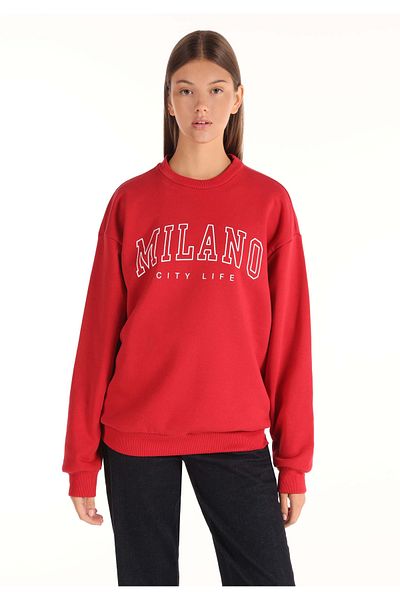 Colin's Red Regular Fit Crew Neck Women's Sweatshirt