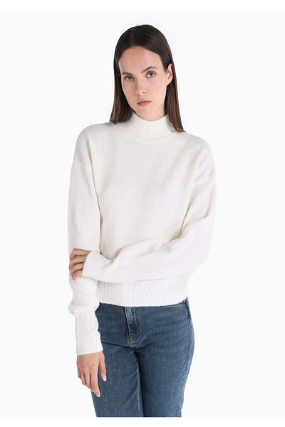 Colin's Regular Fit Half Turtleneck Knitwear White Women's Sweater