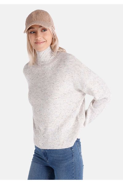 Colin's Regular Fit Half Turtleneck Plain Women's Ecru Sweater