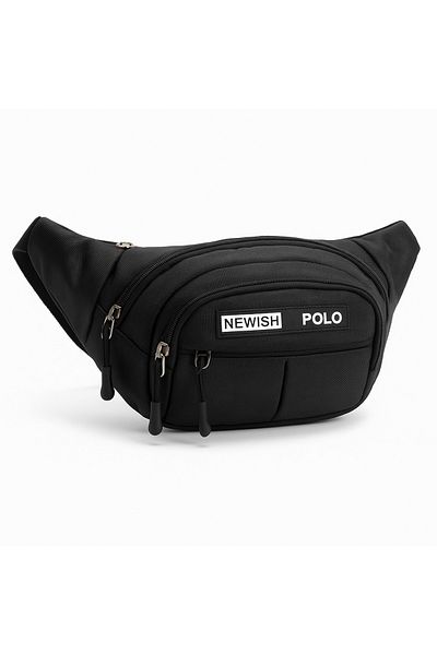 Newish Men's Black - White Fabric Crossbody Crossbody Chest Shoulder and Waist Bag with USB Headphone Output