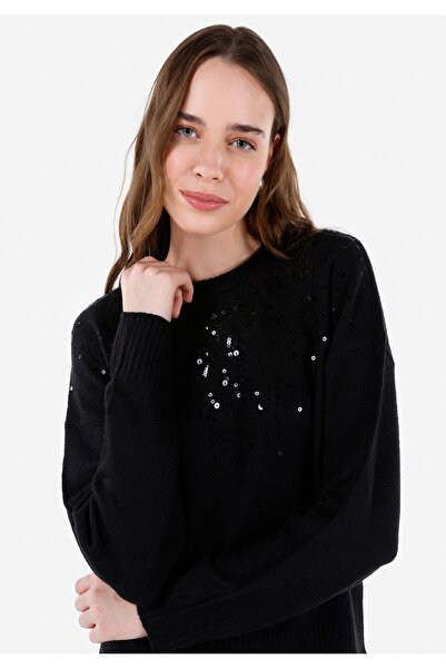 Colin's Regular Fit Yuvarlak Yaka Düz Kadın Siyah Kazak