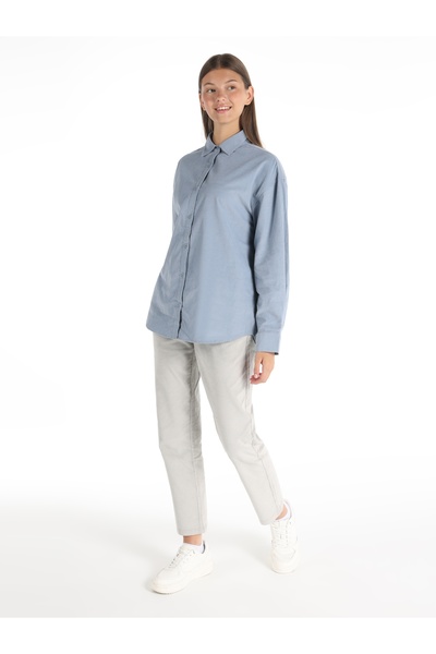 Colin's Regular Fit Basic Mavi Kadın Uzun Kol Gömlek