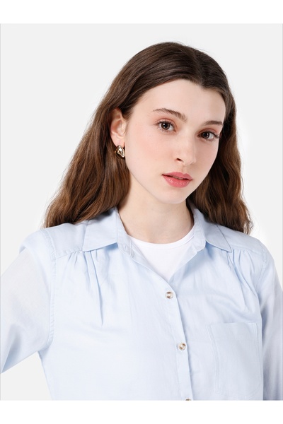 Colin's Regular Fit Shirt Neck Düz Kadın Mavi Uzun Kol Gömlek