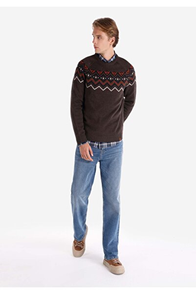 Colin's Regular Fit Yuvarlak Yaka Jakarlı Erkek Kahverengi Kazak