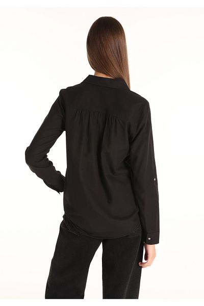 Colin's Black Shirt Collar Women's Blouse - U.Sleeve CL 1058747