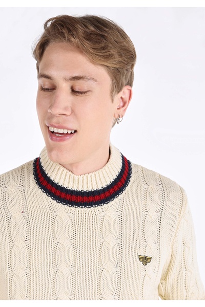 Colin's Regular Fit Baskılı Triko Ekru Erkek Kazak