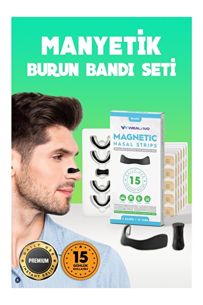 Wealtivo Horlama Önleyici Manyetik Burun Bandı Seti, Premium Siyah Estetik Ho...