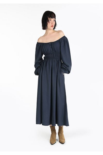 Colin's Navy Blue Maxi Women's Dress - Off-the-Shoulder, Elastic Waist