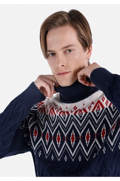 Colin's Regular Fit Turtle Neck Jakarlı Erkek Lacivert Kazak