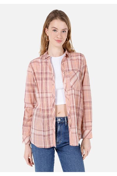 Colin's Regular Fit Shirt Neck Plaid Women's Pink Long Sleeve Shirt