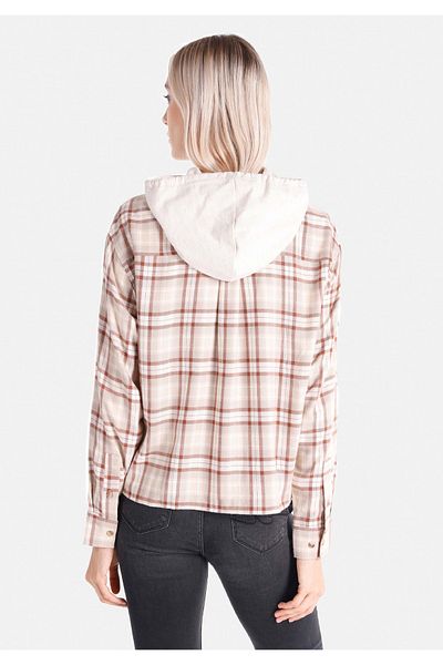 Colin's Regular Fit Hooded Plaid Women's Beige Long Sleeve Shirt
