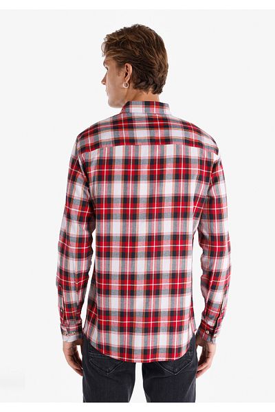 Colin's Regular Fit Shirt Neck Plaid Men's Red Long Sleeve Shirt