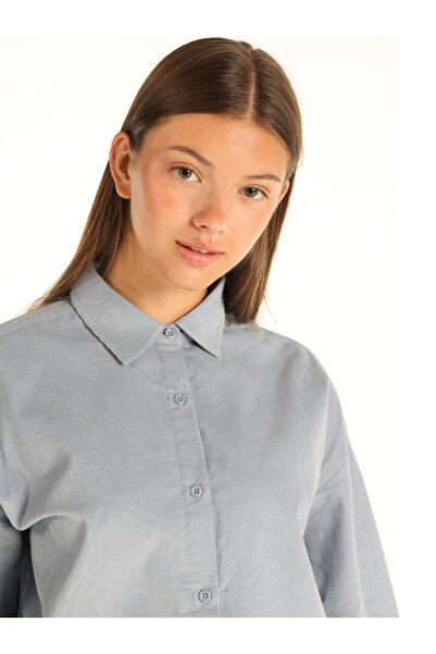 Colin's Regular Fit Basic Mavi Kadın Uzun Kol Gömlek