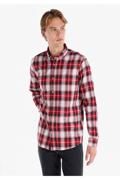 Colin's Regular Fit Shirt Neck Plaid Men's Red Long Sleeve Shirt