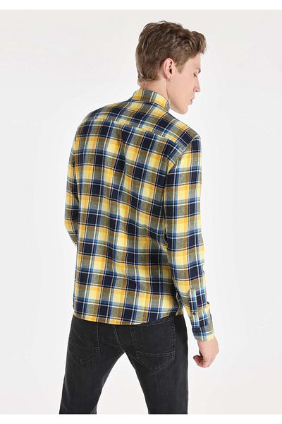 Colin's Navy Blue Slim Fit Checkered Men's Long Sleeve Shirt