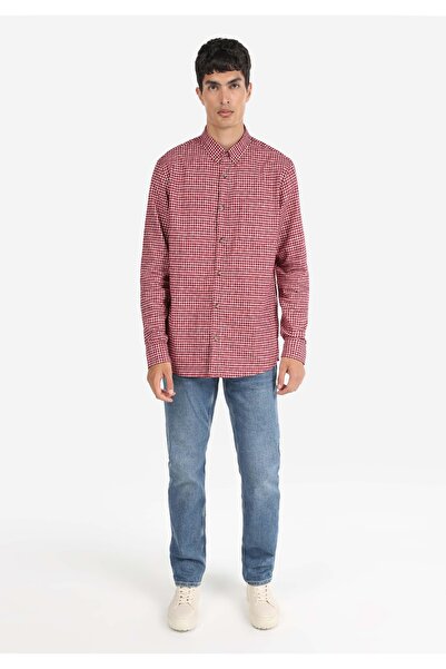 Colin's Regular Fit Shirt Neck Kareli Erkek Bordo Uzun Kol Gömlek
