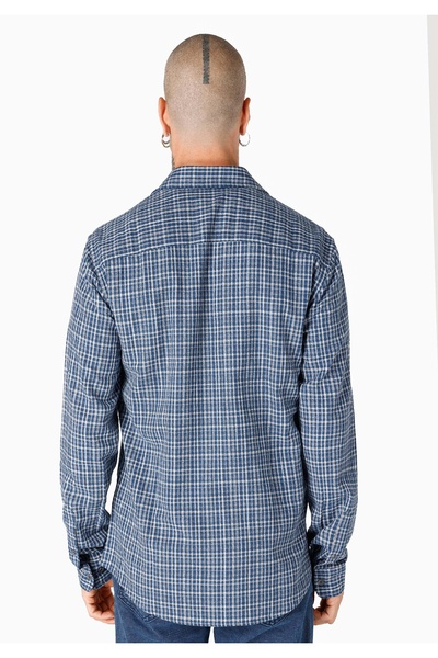 Colin's Slim Fit Shirt Neck Kareli Erkek Mavi Uzun Kol Gömlek