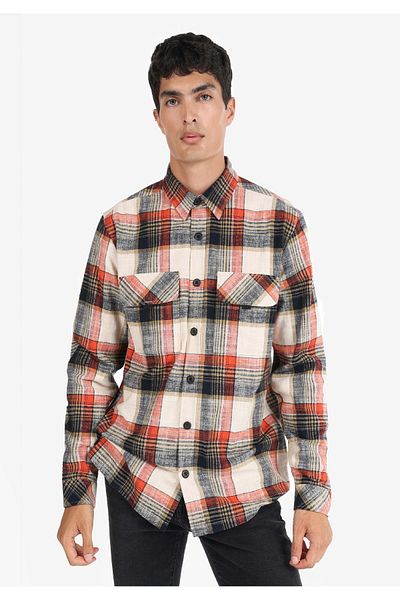 Colin's Orange Checkered Regular Fit Men's Long Sleeve Shirt
