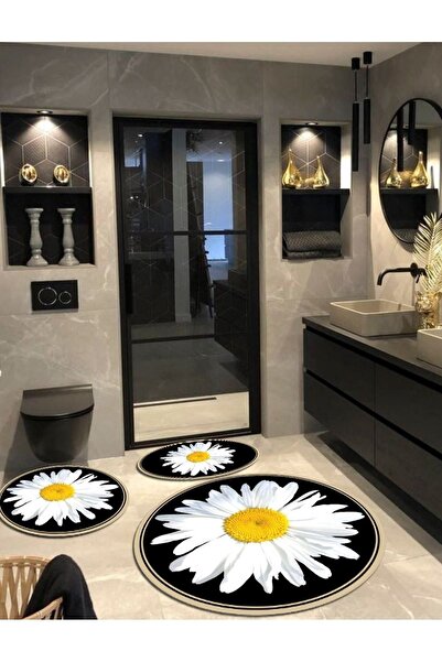 Ardizayn سجادة حمام مستديرة من القطن المنسوج من ديزي (100x100-60x60-40x60 سم،...