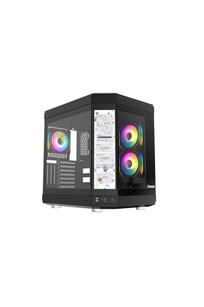 HOOK gaming case Titan 6 ARGB fans& 12" LCD High-Performance Tempered Glass PC Case with Integrated
