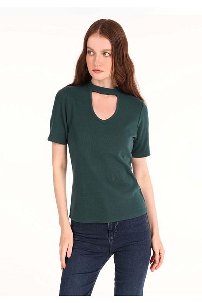 Colin's Slim Fit Half Turtleneck Women's Green Short Sleeve T-Shirt