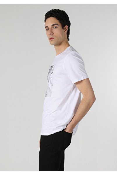Colin's Regular Fit Yuvarlak Yaka Baskılı Erkek Beyaz Kısa Kol Tişört