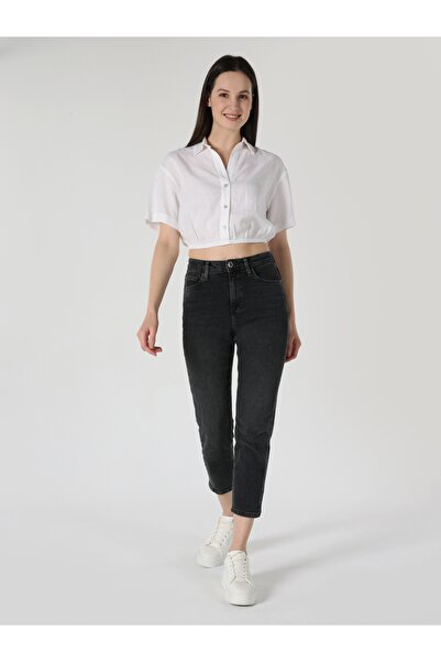 Colin's Regular Fit Shirt Neck Düz Kadın Beyaz Kısa Kol Gömlek