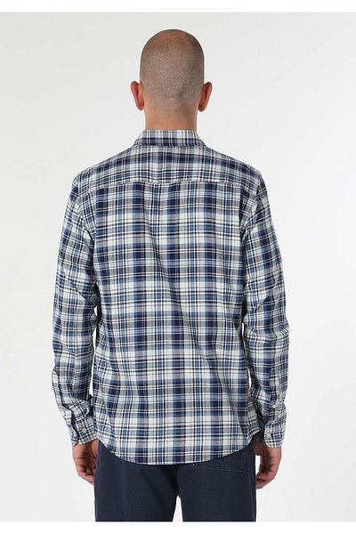 Colin's Slim Fit Shirt Neck Plaid Men's Blue Long Sleeve Shirt