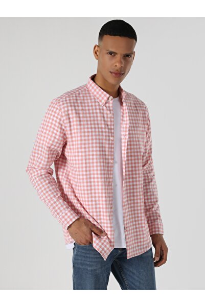 Colin's Regular Fit Shirt Neck Kareli Erkek Kirmizi Uzun Kol Gömlek