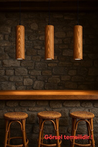 Bozyaka Aydınlatma Bali Dekoratif Tavan Doğal Ahşap Sarkıt Tekli Modern Avize (GÜNIŞIĞI LED AMPUL DAHİLDİR.)