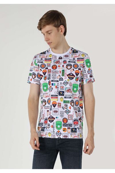 Colin's Regular Fit Round Neck Printed Men's White Short Sleeve T-Shirt