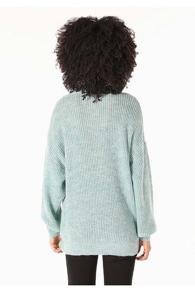 Colin's Regular Fit Stand Collar Plain Women's Green Sweater