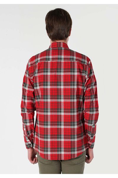 Colin's Red Regular Fit Men's Long Sleeve Shirt - Checkered