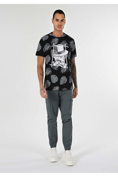 Colin's Регулярний крій, круглий виріз, принт, чоловічий чорний футболка з короткими рукавами