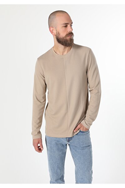 Colin's Regular Fit Yuvarlak Yaka Jakarlı Erkek Bej Uzun Kol Tişört