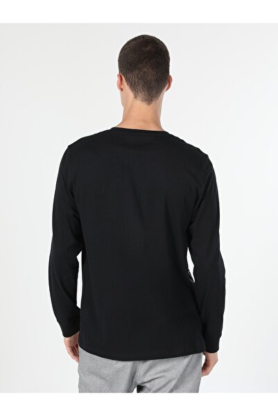 Colin's Мъжка черна тениска с дълъг ръкав и обло деколте, стандартна кройка