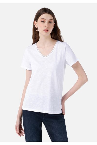 Colin's Regular Fit V-Neck Plain Women's White Short Sleeve T-Shirt