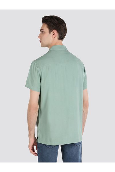 Colin's Regular Fit Shirt Neck Plain Men's Green Short Sleeve Shirt