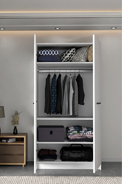 wode studio - LADİK - BEYAZ ÇİFT KAPAKLI GARDIROP 210-90-45 CM