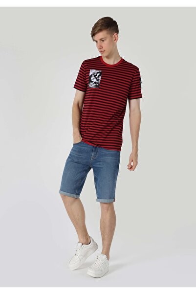 Colin's Regular Fit Bisiklet Yaka Çizgili Kırmızı Erkek Kısa Kol Tişört