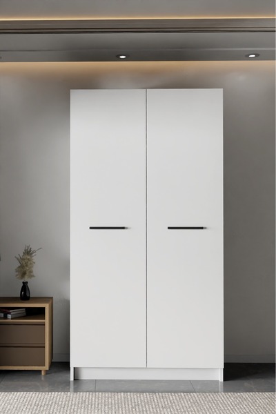 wode studio - LADİK - BEYAZ ÇİFT KAPAKLI GARDIROP 210-90-45 CM