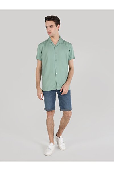 Colin's Regular Fit Shirt Neck Düz Erkek Yeşil Kısa Kol Gömlek