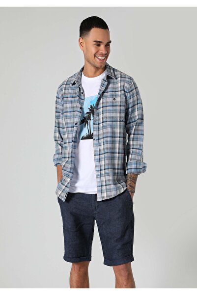 Colin's Slim Fit Kareli Mavi Erkek Uzun Kol Gömlek Cl1059751